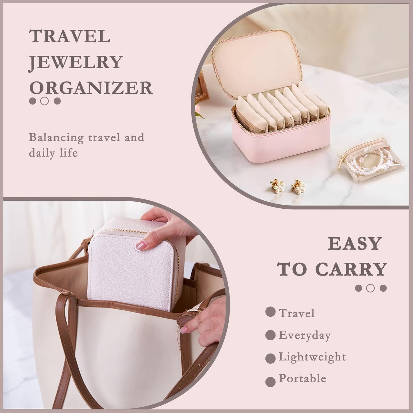Portable Jewellery Organizer Bag with Zipper Pouches