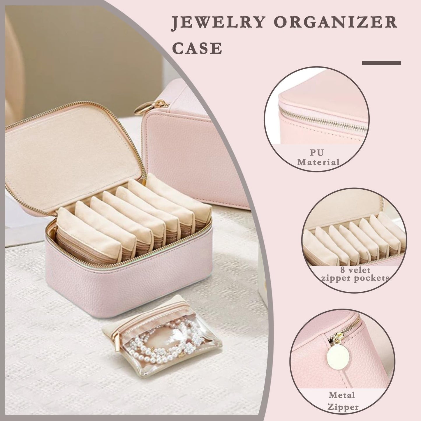 Portable Jewellery Organizer Bag with Zipper Pouches