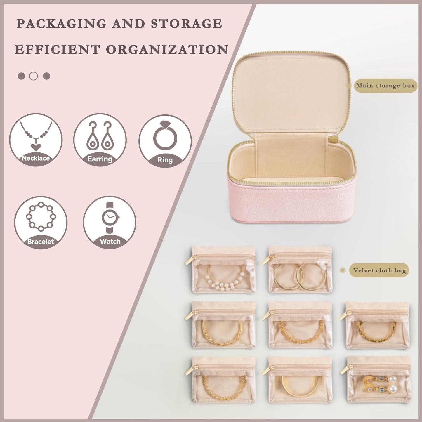 Portable Jewellery Organizer Bag with Zipper Pouches